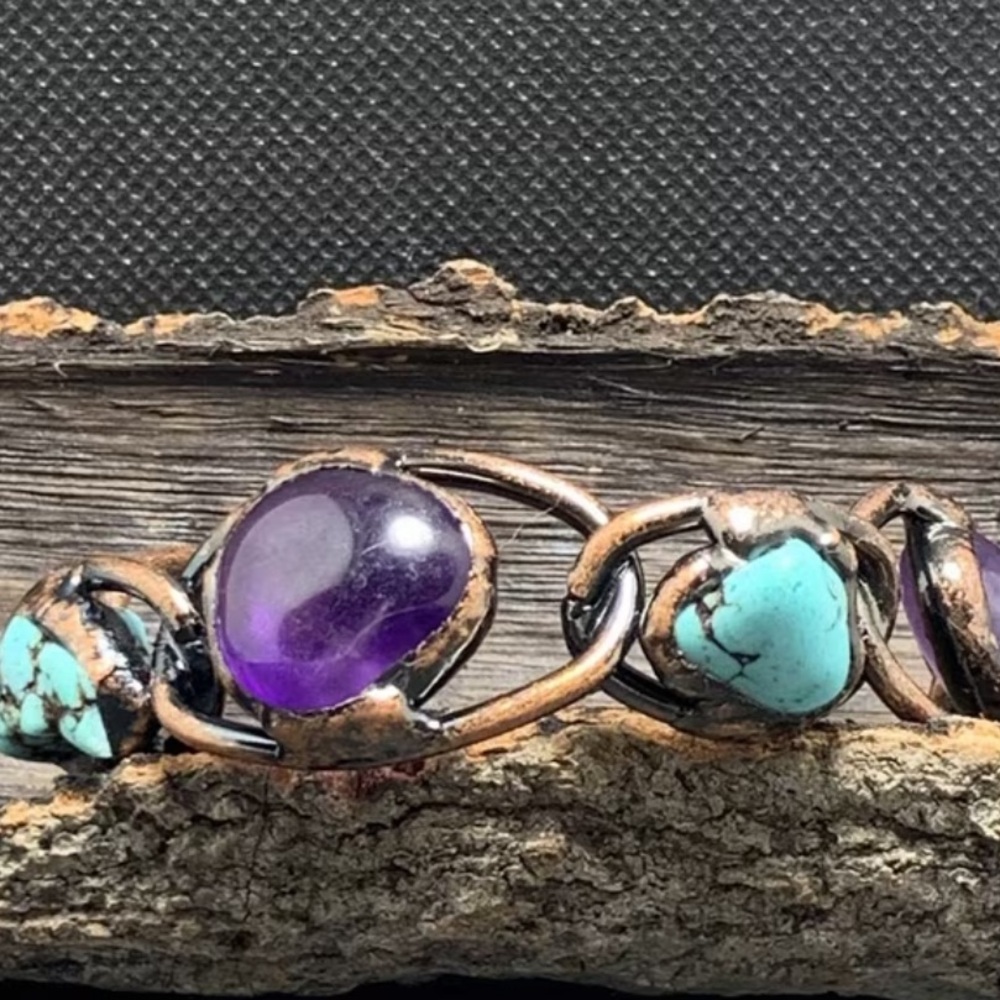 Turquoise and Amethyst bronze Bracelet - Picture 10 of 12